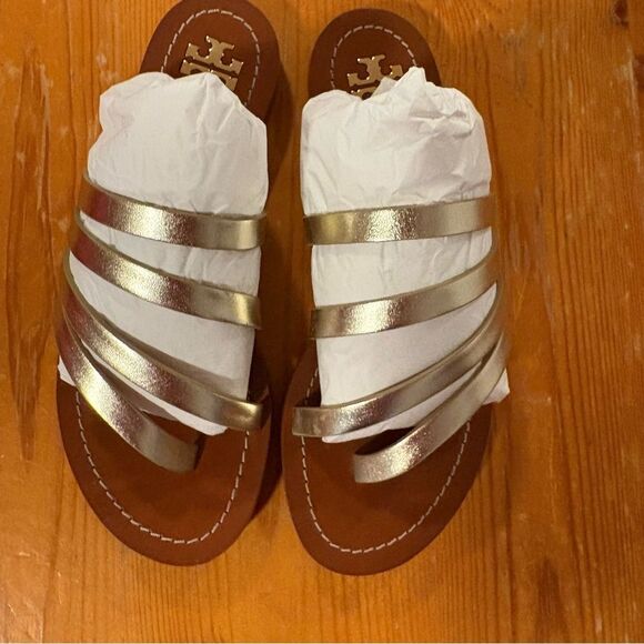 Tory Burch Patos Flat Sandal in Spark Gold. Size 6M. NEW! - Picture 2 of 12